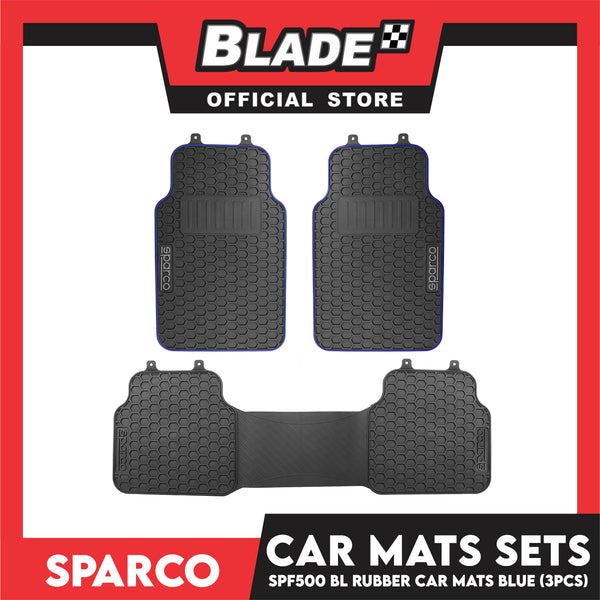 Sparco Corsa Car Mats Set of 3pcs Universal And Quick Installation SPF500BL (Black with Blue) Rubber And Durable
