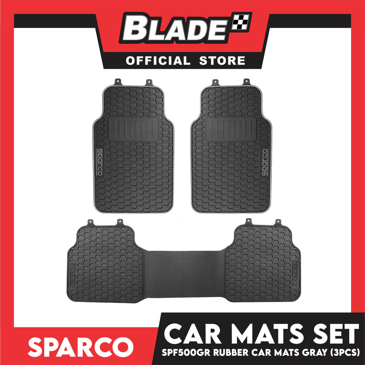 Sparco Corsa Car Mats Set of 3pcs Universal And Quick Installation SPF500GR (Black with Gray) Rubber And Durable