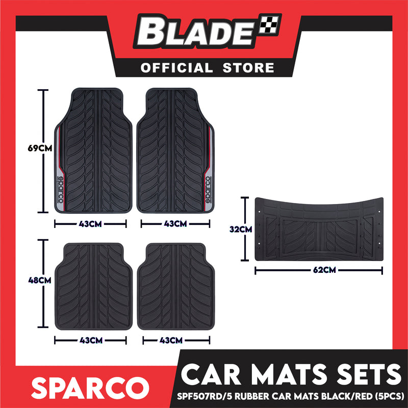 Sparco Corsa Car Mats Set of 5pcs Universal And Quick Installation SPF507RD-5 (Black with Red) Rubber And Durable