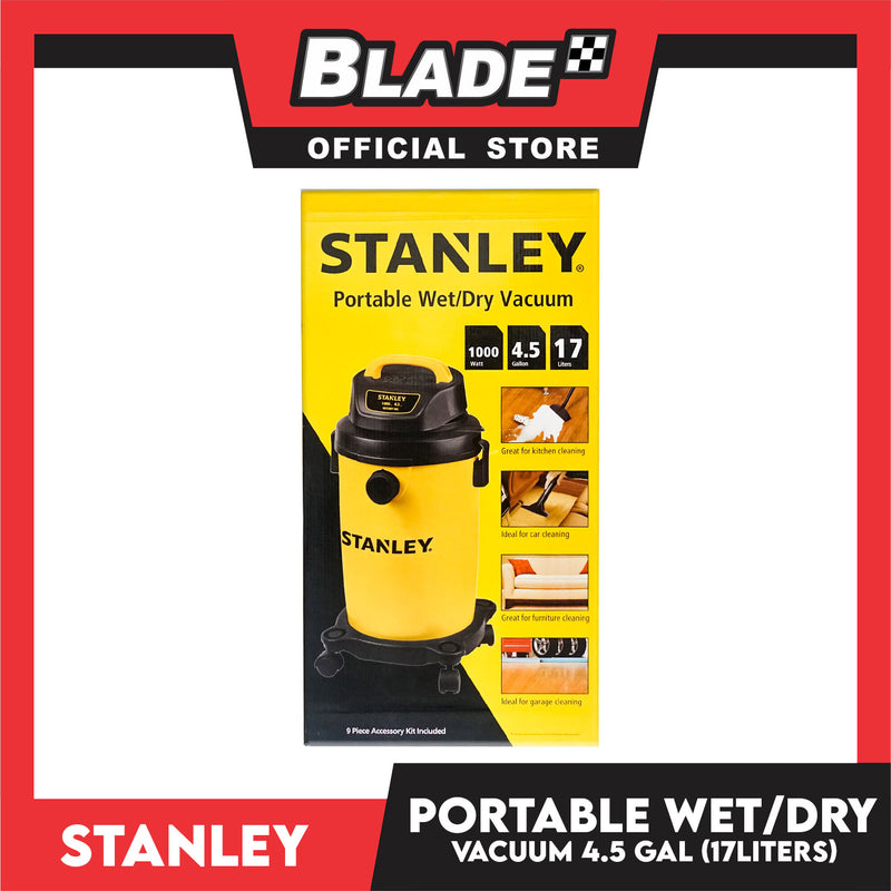 Stanley Portable Wet/Dry Vacuum 1913OP 1000W 4.5Gal (17Liters) Ideal for Kitchen, Car, Furniture, Garage Cleaning