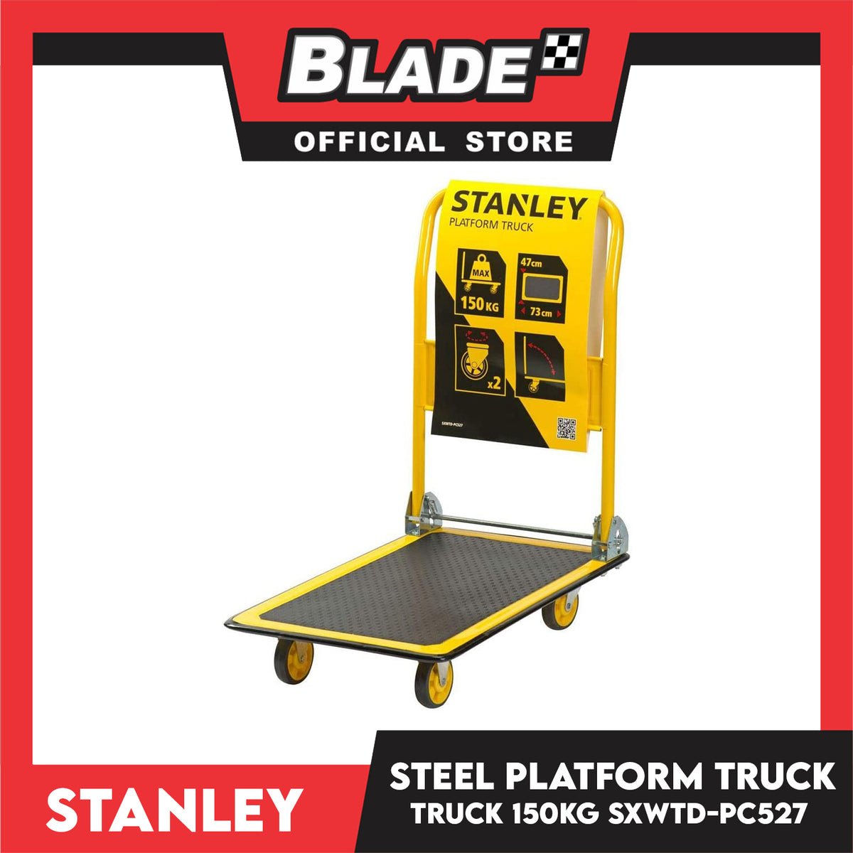 Stanley Steel Platform Truck PC-527 (150kg) Folding Trolley, Caddy, Push Cart, Hand Truck for Warehouse, Distribution and Delivery Use (Yellow)