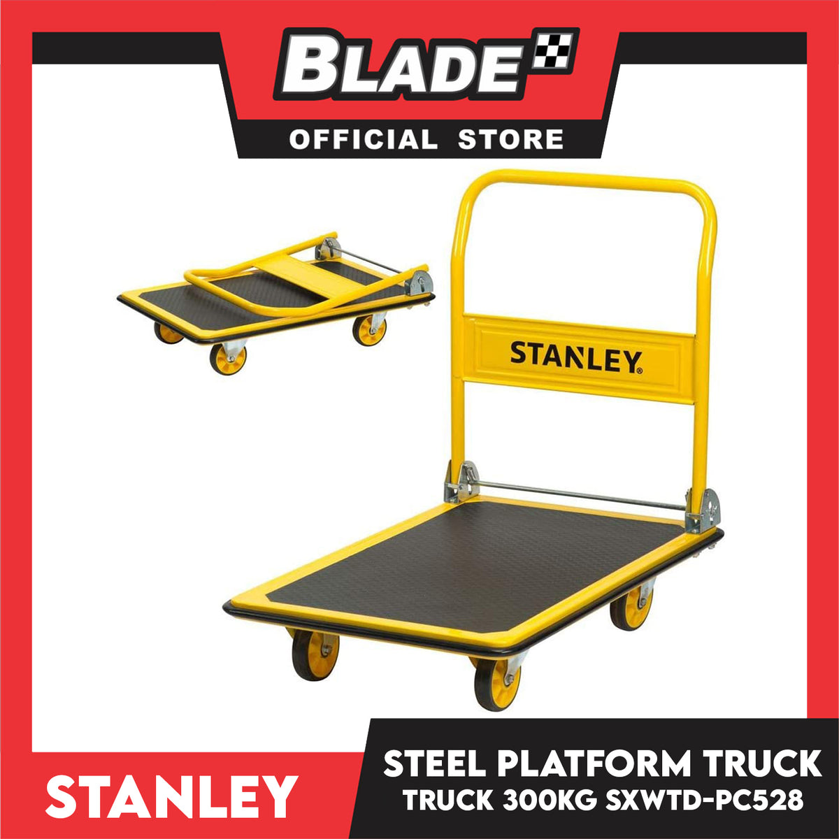 Stanley Steel Platform Truck PC-528 (300kg) Folding Trolley, Caddy, Push Cart, Hand Truck for Warehouse, Distribution and Delivery Use (Yellow)