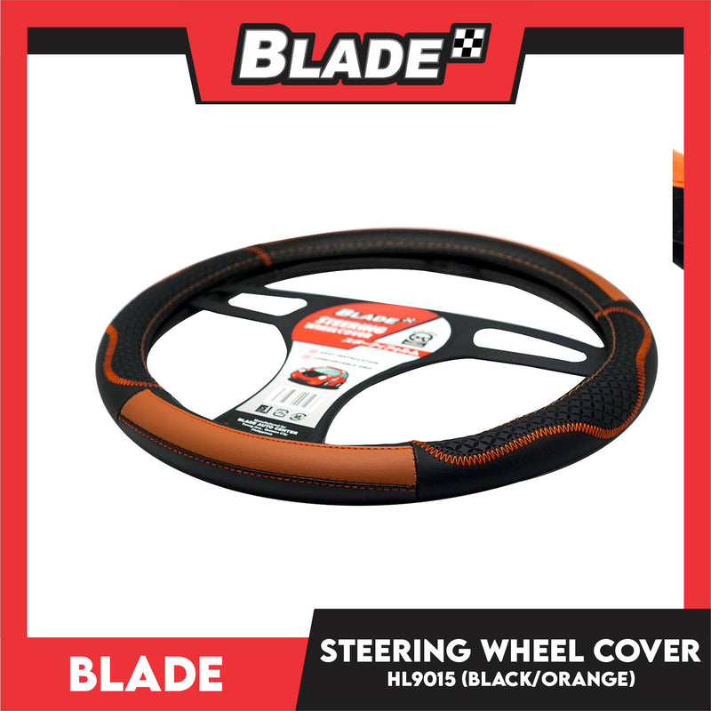 Blade Steering Wheel Cover HL9015 with Microfiber Leather (Black & Orange) 38cm Universal Fit