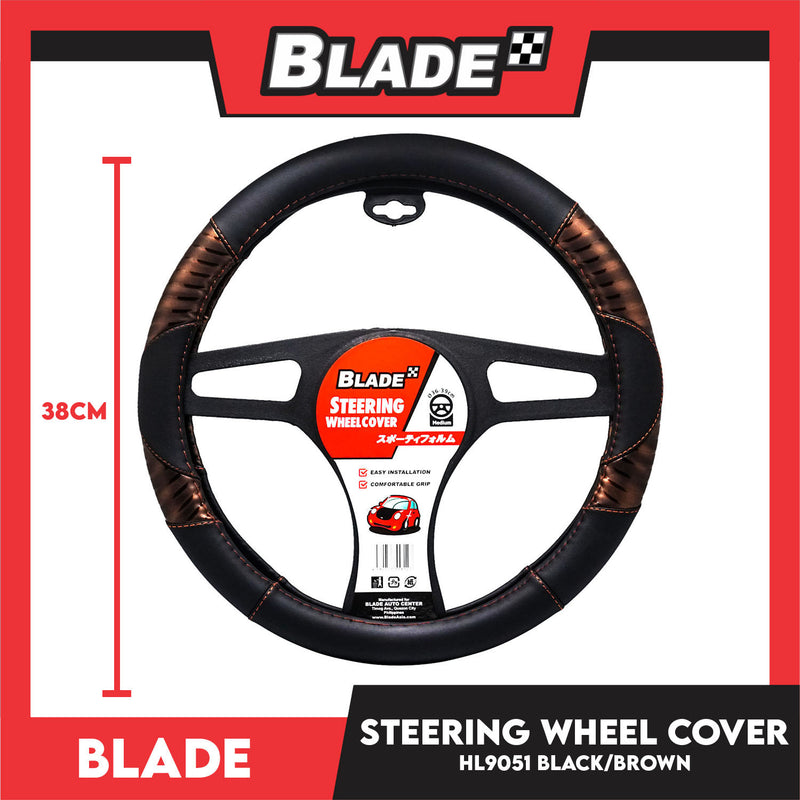 Blade Steering Wheel Cover HL9051 with Glossy Bronze Leather (Black & Brown) 30cm Universal Fit