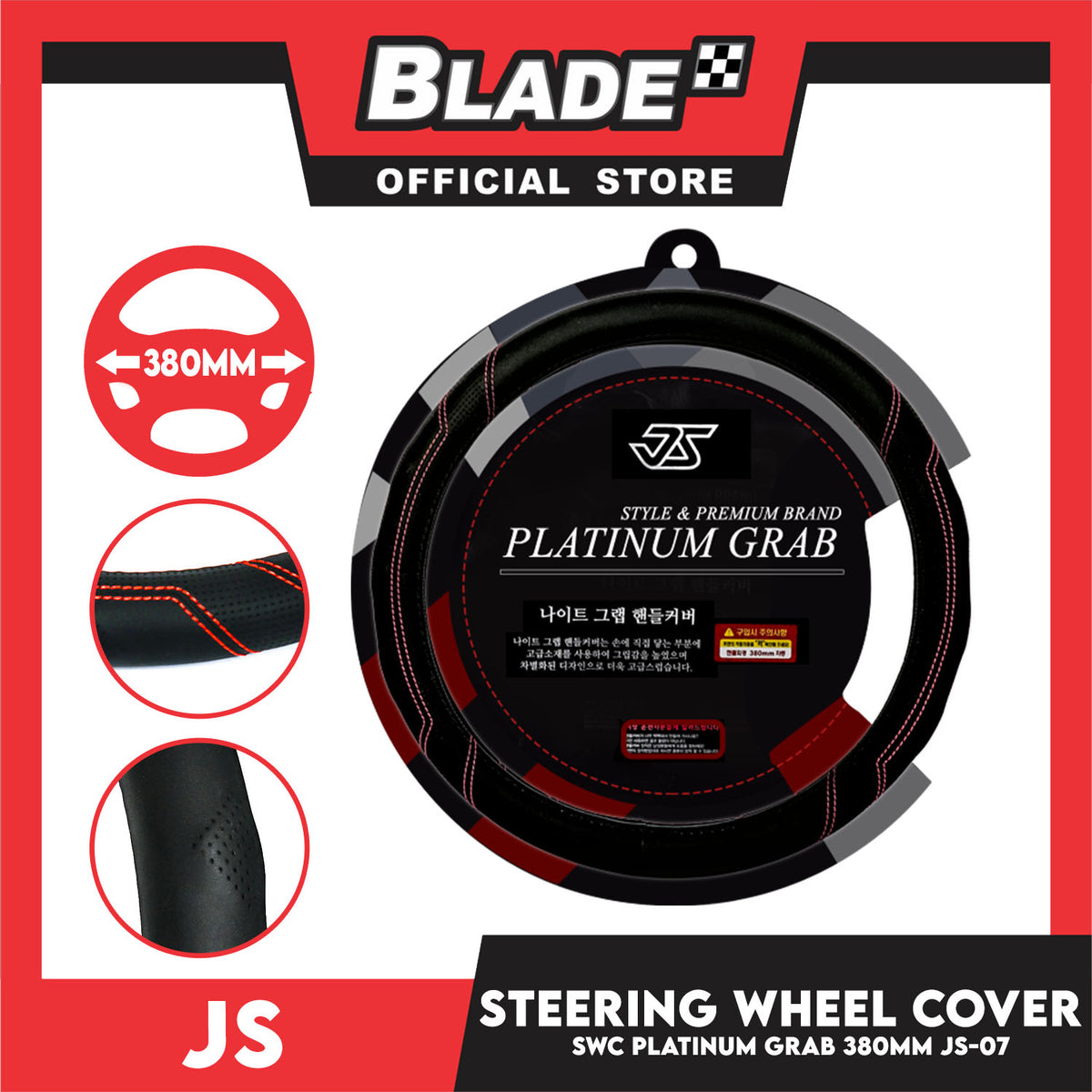 JS Steering Wheel Cover SWC Style And Premium Platinum Grab 380mm JS-07 Universal Fit for Suv's, Vans, Cars and Trucks