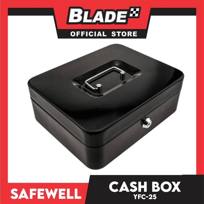 Safewell Cash Box YFC-25 (Black) Anti-Rust, Peeling Resistant Finish, Cash Box & Vault Storage Organizer