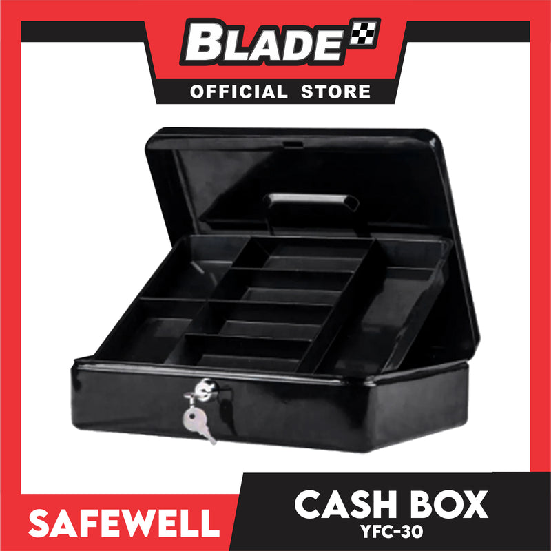 Safewell Cash Box YFC-30 (Black) Anti-Rust, Peeling Resistant Finish, Cash Box & Vault Storage Organizer