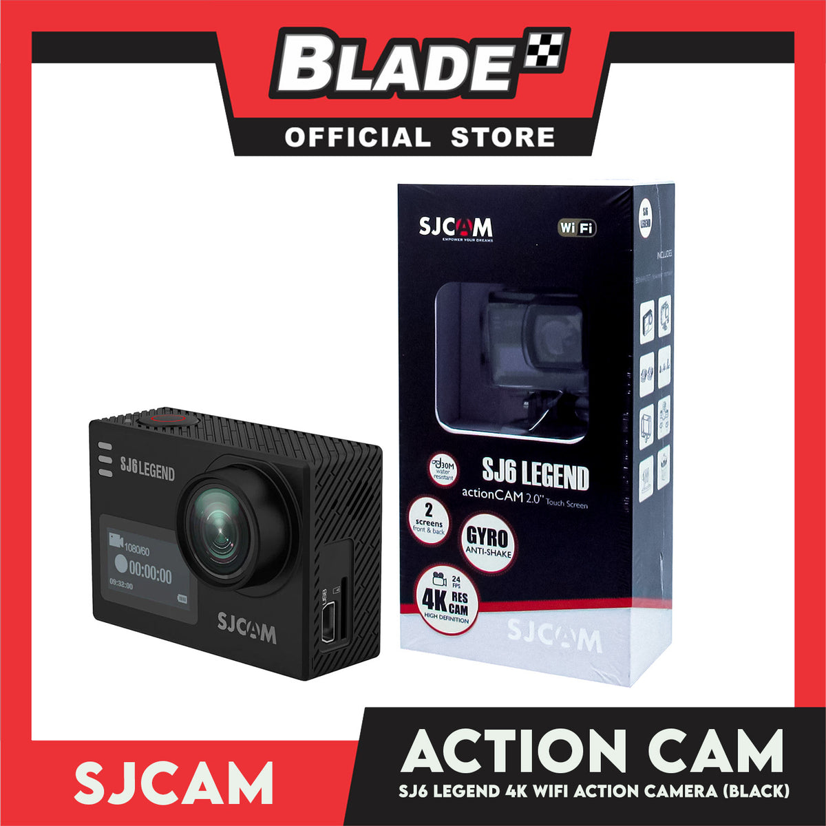 Sjcam SJ6 Legend 4K Gyro Anti-Shake WiFi Action Camera (Black)