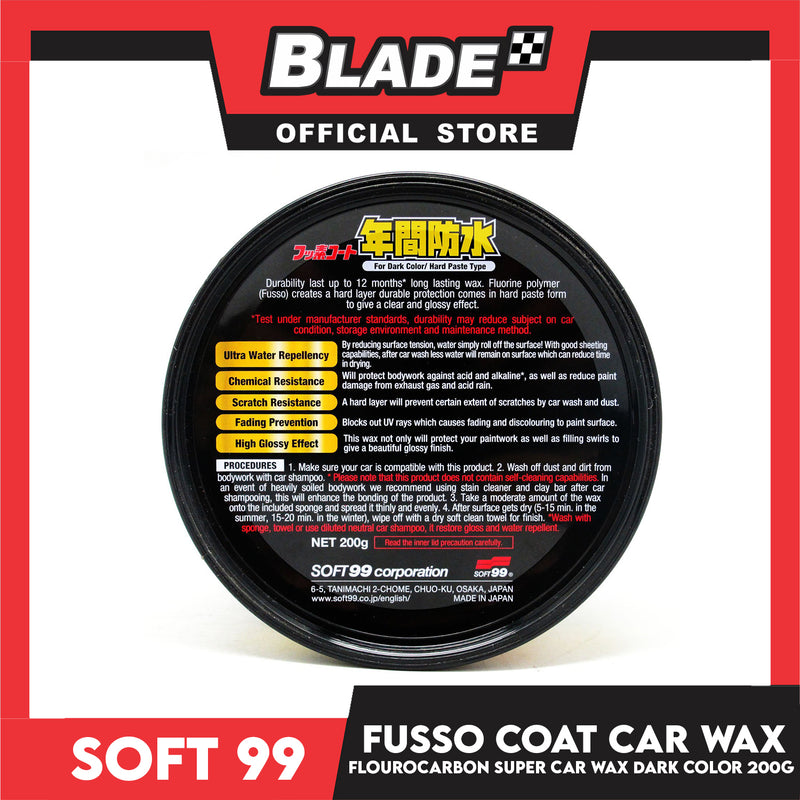 Soft99 Fusso Coat Flourocarbon Super Car Wax 200g (Dark Color) 12 Months Coating