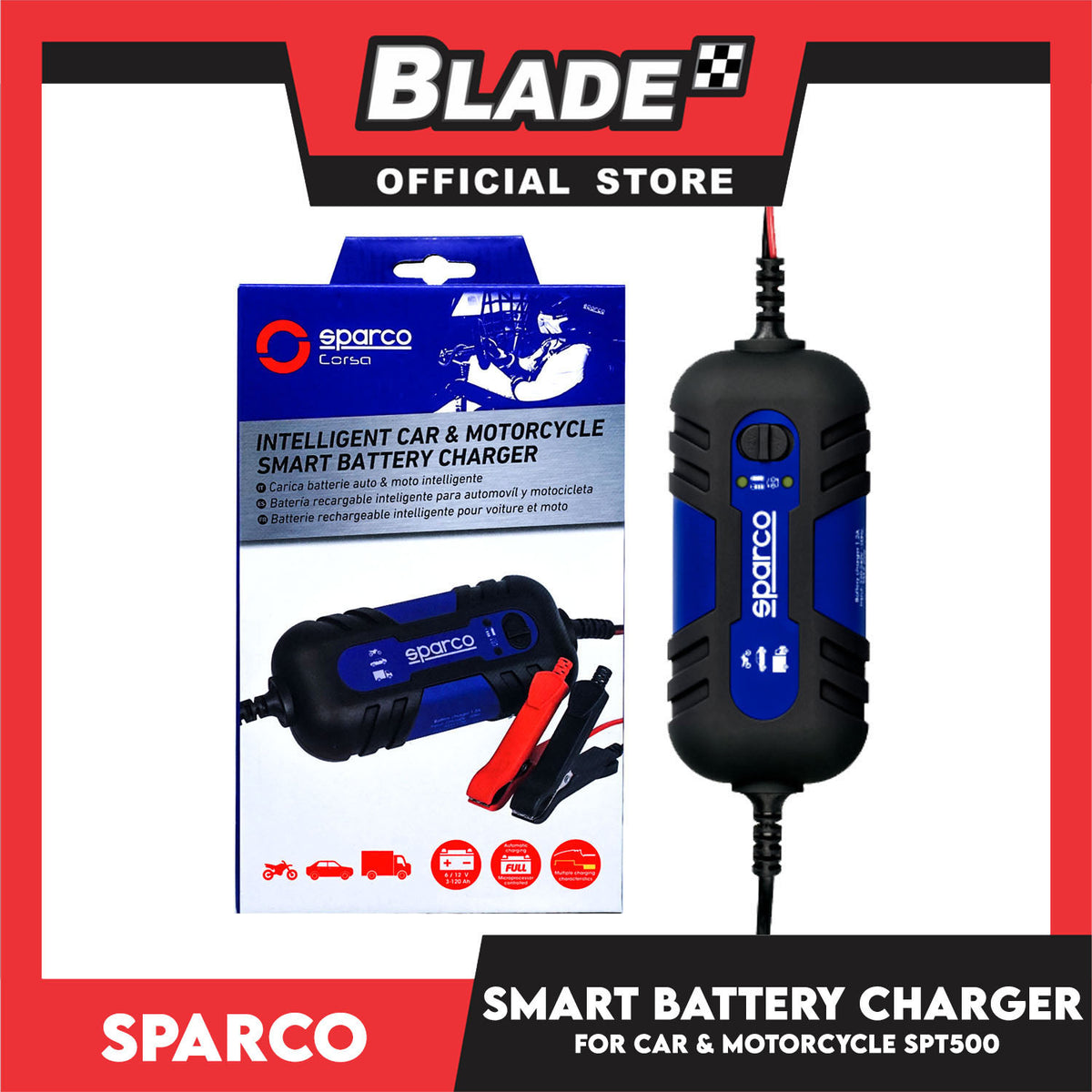 Sparco Jump Starter Smart Battery Charger SPT500-A for Intelligent Car & Motorcycle