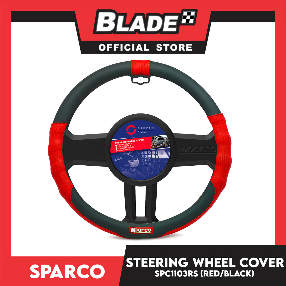 Sparco Steering Wheel Cover SPC1103RS(Black/Red) for Toyota, Mitsubishi, Honda, Hyundai, Ford, Nissan, Suzuki, Isuzu, Kia, MG and more