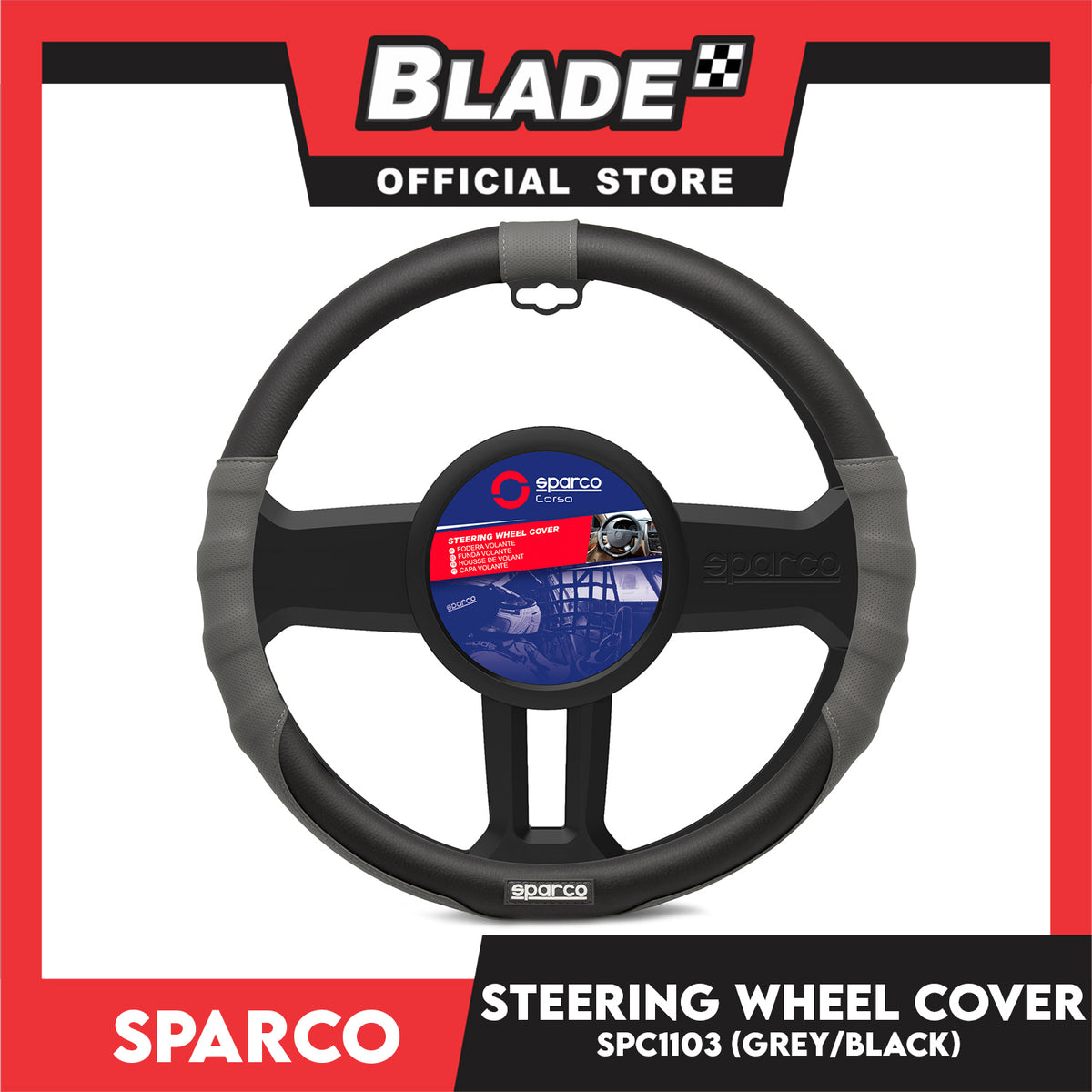 Sparco Steering Wheel Cover SPC1103 (Black/Grey) for Toyota, Mitsubishi, Honda, Hyundai, Ford, Nissan, Suzuki, Isuzu, Kia, MG and more
