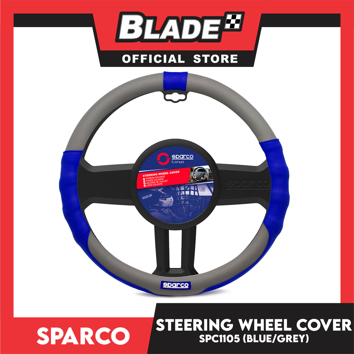 Sparco Steering Wheel Cover SPC1105 (Blue/Grey) for Toyota, Mitsubishi, Honda, Hyundai, Ford, Nissan, Suzuki, Isuzu, Kia, MG and more