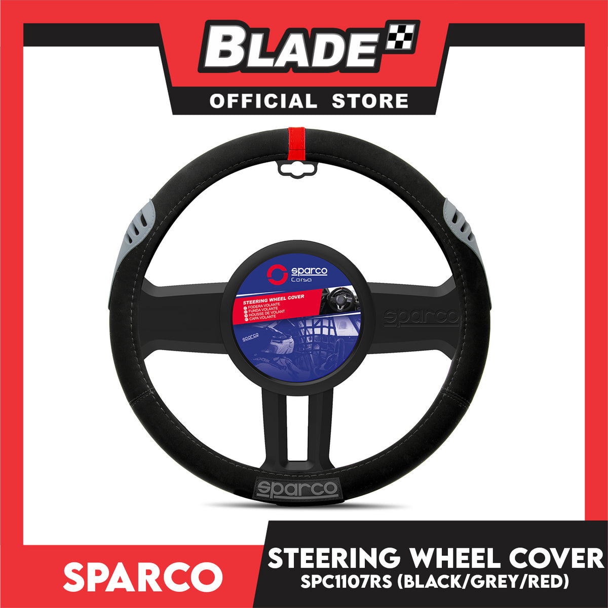 Sparco Steering Wheel Cover SPC1107RS (Black/Red) for Toyota, Mitsubishi, Honda, Hyundai, Ford, Nissan, Suzuki, Isuzu, Kia, MG and more