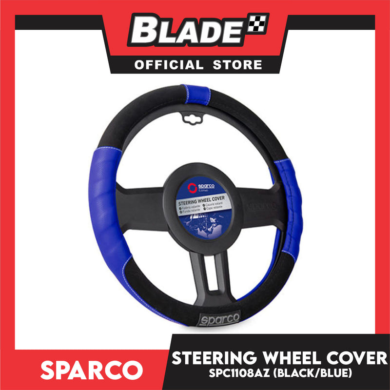 Sparco Steering Wheel Cover SPC1108AZ (Black/Blue) for Toyota, Mitsubishi, Honda, Hyundai, Ford, Nissan, Suzuki, Isuzu, Kia, MG and more