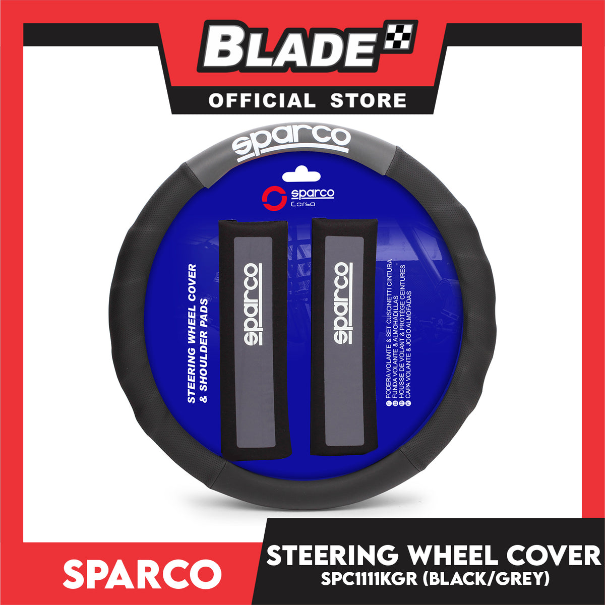 Sparco Steering Wheel Cover and Shoulder Pads SPC1111KGR (Black/Grey) for Toyota, Mitsubishi, Honda, Hyundai, Ford, Nissan, Suzuki, Isuzu, Kia, MG and more