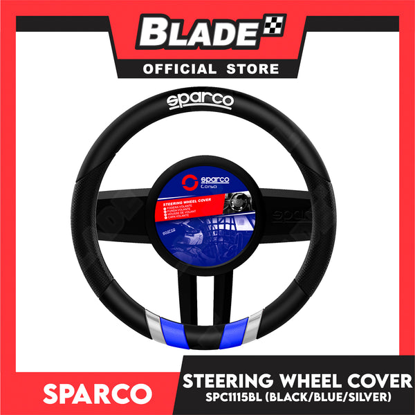 Sparco SPC1115BL Steering Wheel Cover (Black/Blue/Silver) for Toyota, Mitsubishi, Honda, Hyundai, Ford, Nissan, Suzuki, Isuzu, Kia, MG and more