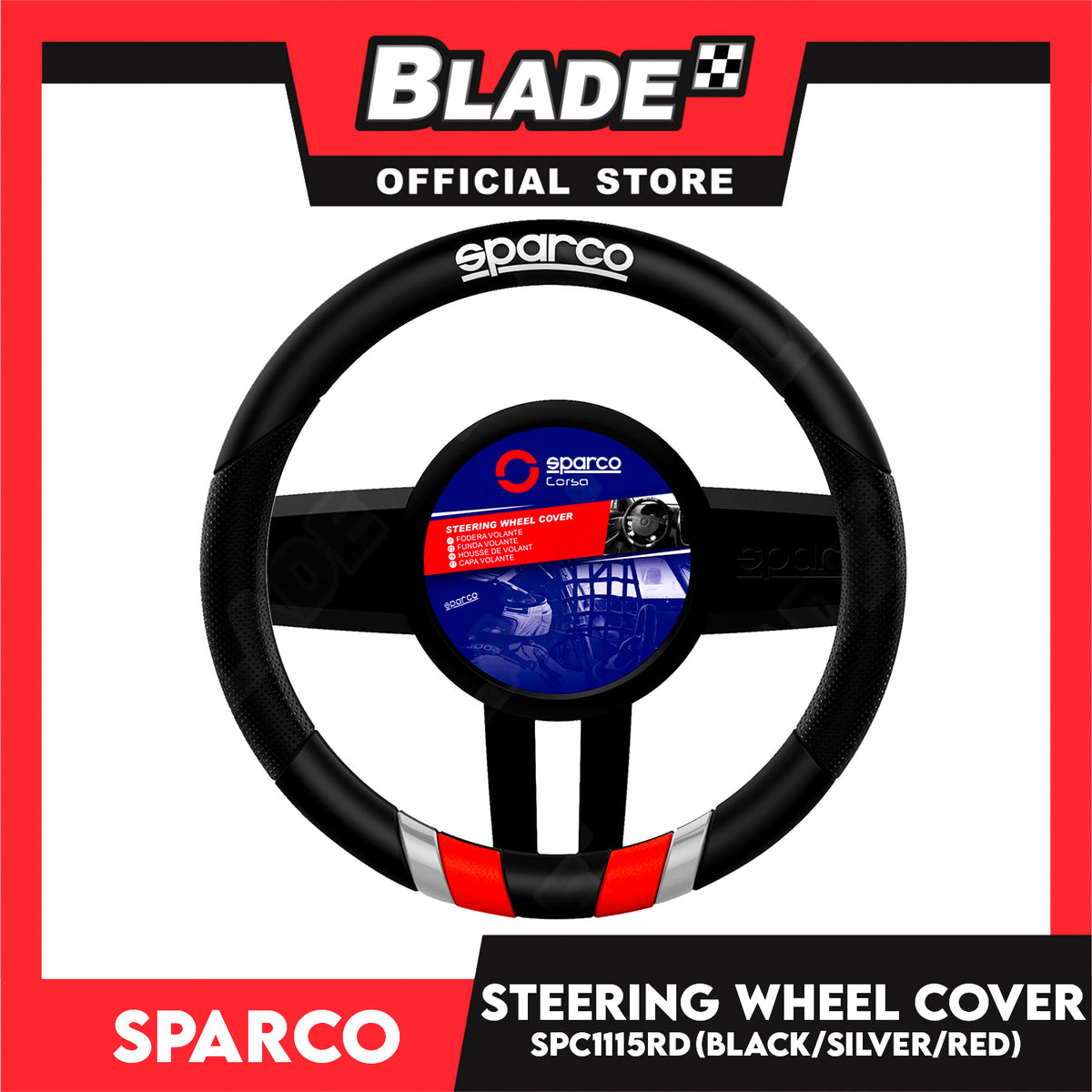 Sparco SPC1115RD Steering Wheel Cover (Black/Red/Silver) for Toyota, Mitsubishi, Honda, Hyundai, Ford, Nissan, Suzuki, Isuzu, Kia, MG and more