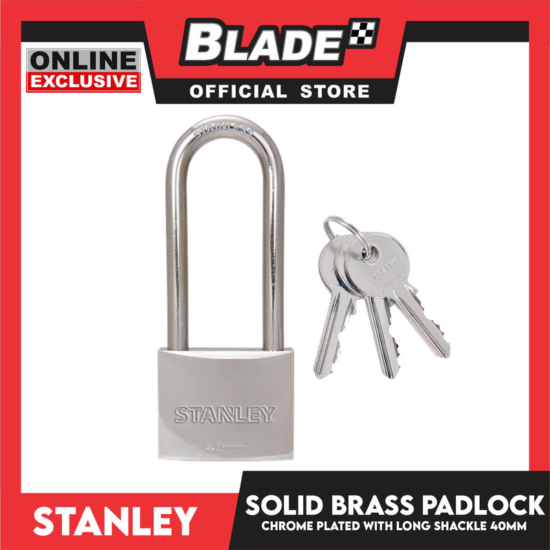 Stanley Solid Brass Padlock Chrome Plated with Standard Shakle 40mm Heavy Duty Security Padlock