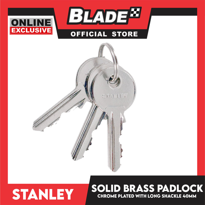Stanley Solid Brass Padlock Chrome Plated with Long Shackle 40mm Heavy Duty Security Chrome Padlock