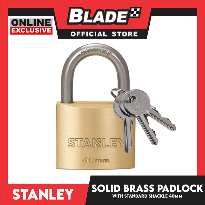 Stanley Solid Brass Padlock with Standard Shakle 40mm Heavy Duty Security Padlock