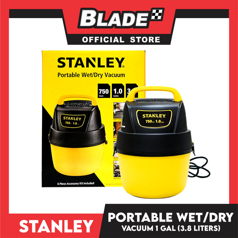 Stanley Portable Wet/Dry Vacuum SL19125P 750W 1Gal (3.8Liters) 6 Pcs Accessory Kit Include Ideal for Kitchen, Car, Furniture, Garage Cleaning