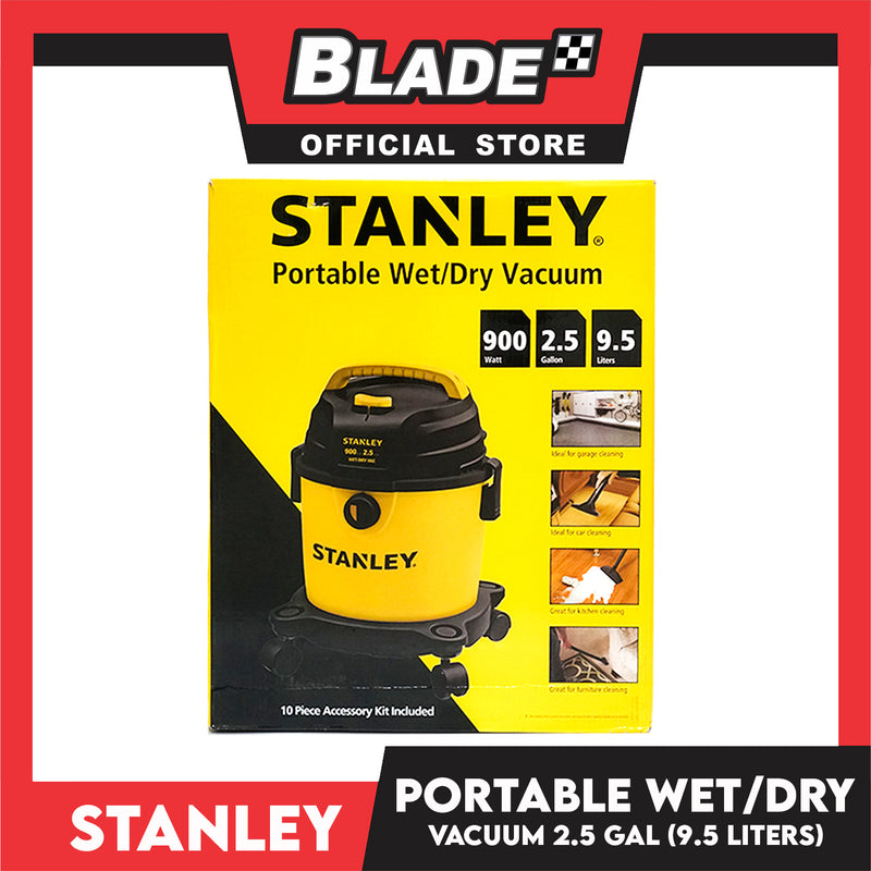Stanley Portable Wet/Dry Vacuum SL19135P 900W 2.5Gal (9.5Liters) 10 Piece  Accessory Kit Include Ideal for Kitchen, Car, Furniture, Garage Cleaning