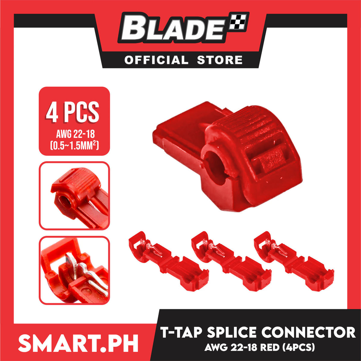 4pcs T-Tap Splice Connector 1.5mm (Red) 22-18 AWG Wire Connectors, Self-stripping Quick Splice Electrical Wire Terminals