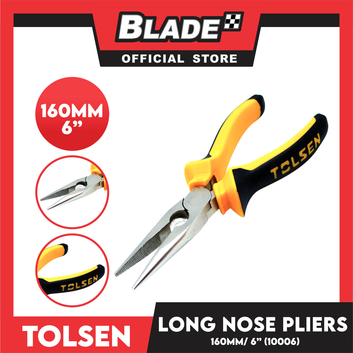 Tolsen Heavy Duty Long Nose Pliers 160mm, 6' ' TPR Handle 10006