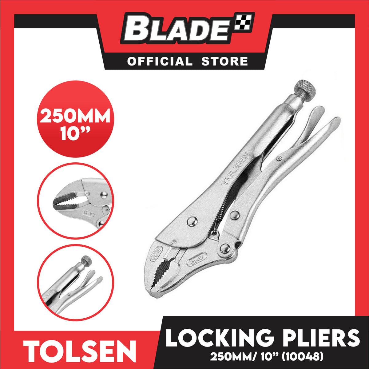 Tolsen Locking Pliers Vise Grip Flat 250mm, 10' ' 50mm Industrial Series 10048