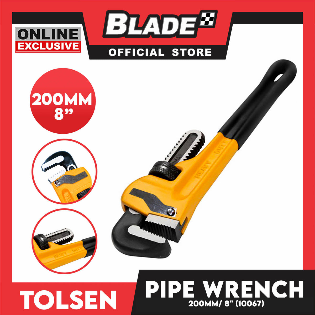 Tolsen 200mm 8" Pipe Wrench  (Industrial) 10067