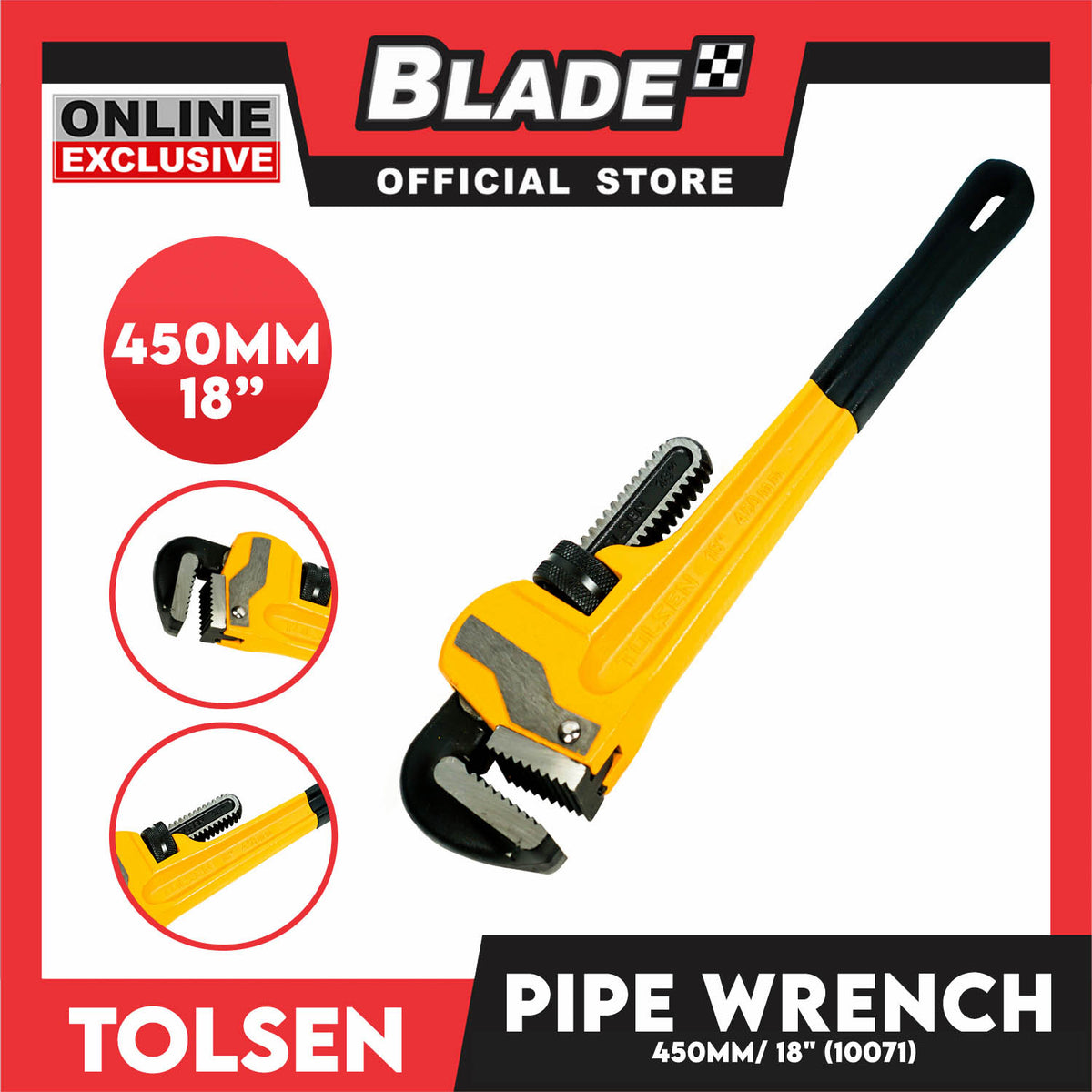 Tolsen Pipe Wrench Heavy Duty Adjustable Plumbing Wrench 450mm 18'' (Industrial) 10071