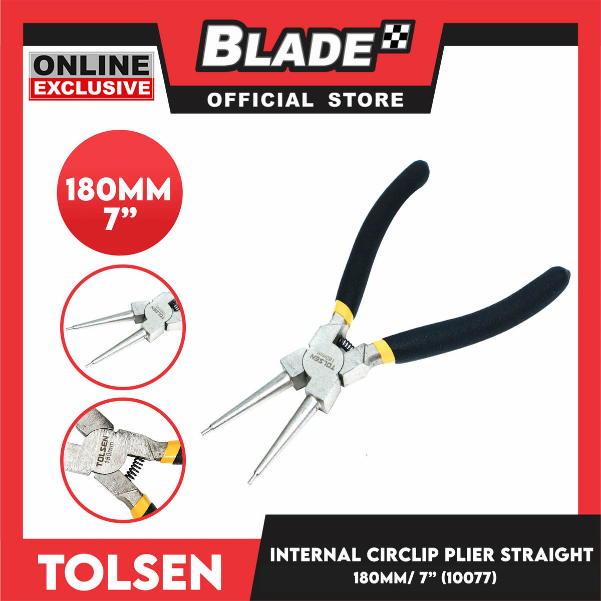 Tolsen Internal Circlip Plier, Straight 180mm 7'' 10077