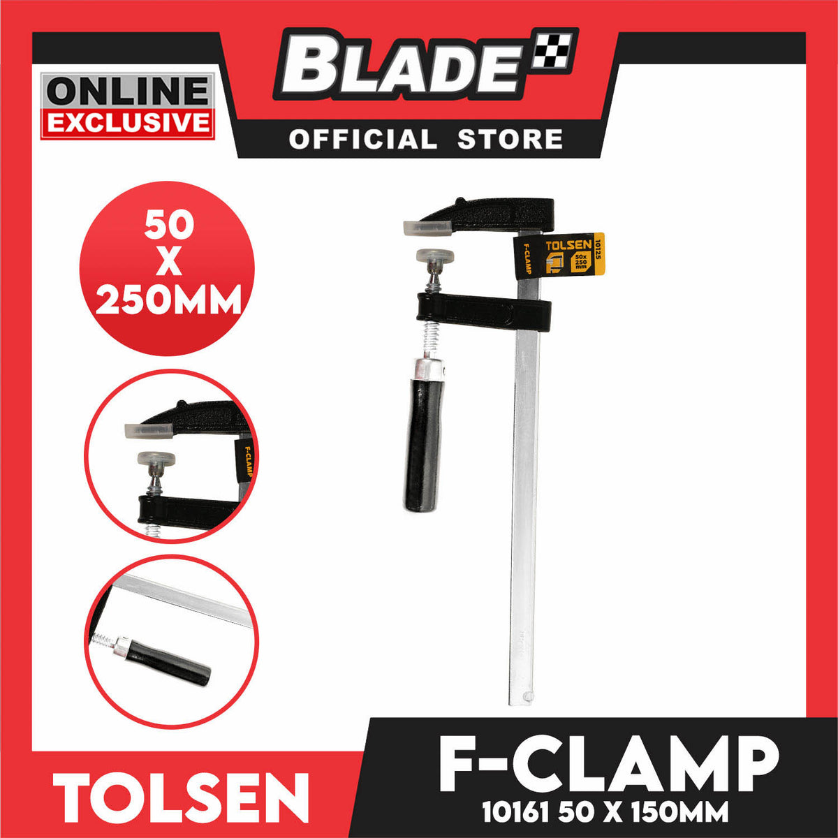 Tolsen F-Clamp with Rubber Grip and Pad Protector 10125