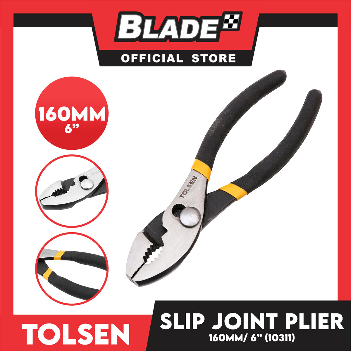 Tolsen Industrial Grade Slip Joint Pliers 160mm 6' ' Dipped Handle 10311