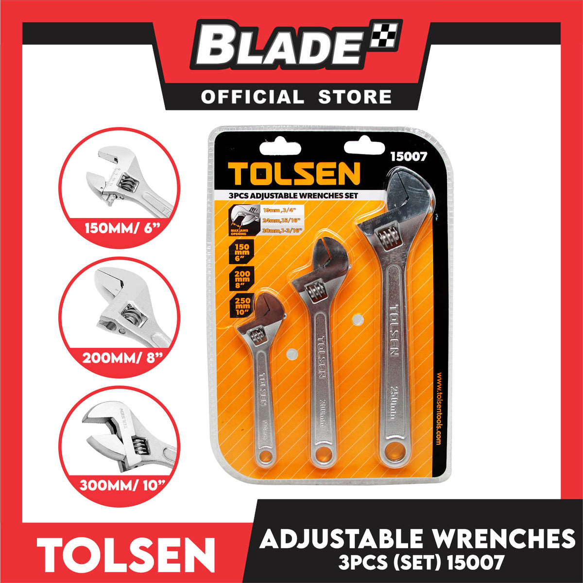 Tolsen 3pcs Adjustable Wrenches Set 15007