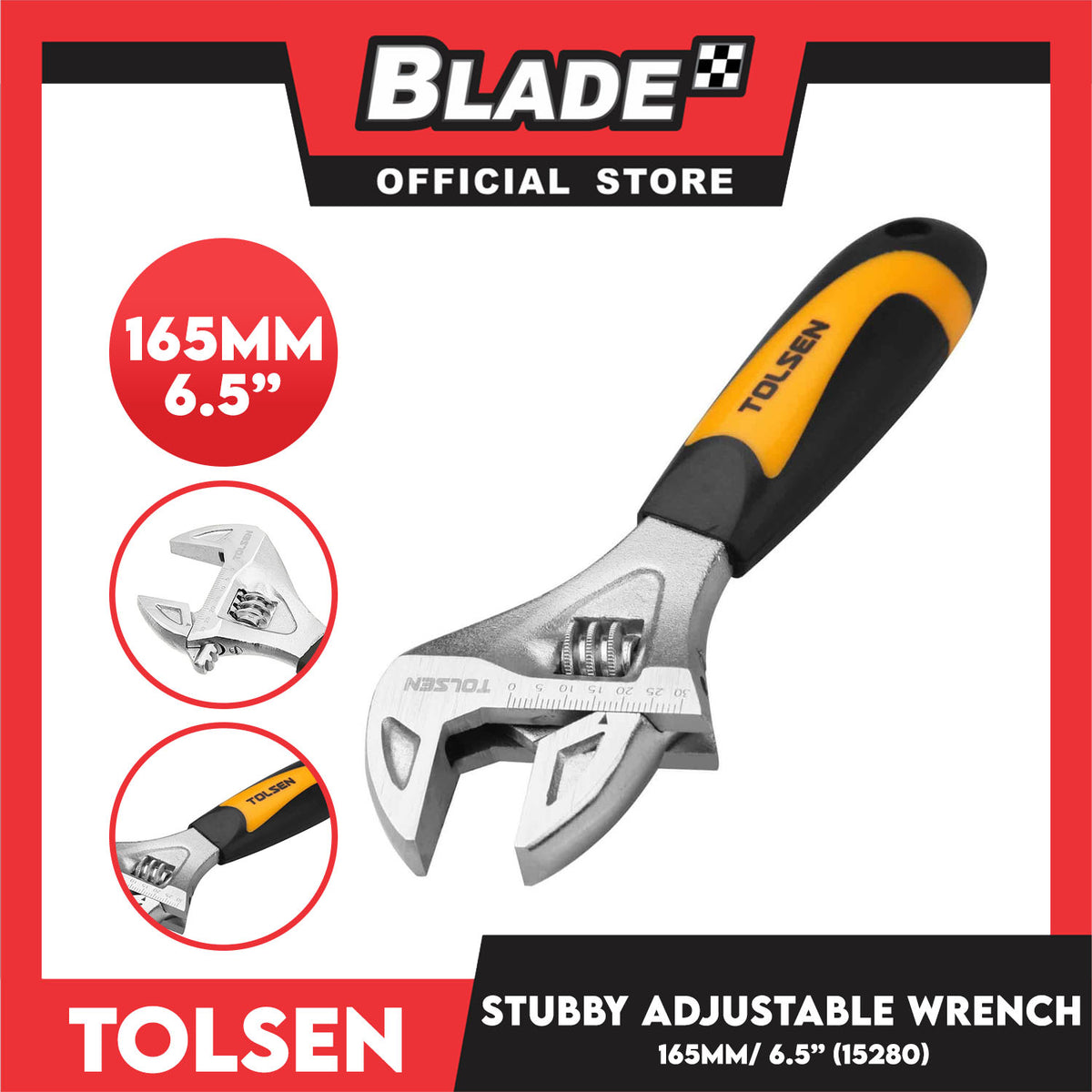Tolsen Stubby Adjustable Wrench 165mm 6.5' (15280)