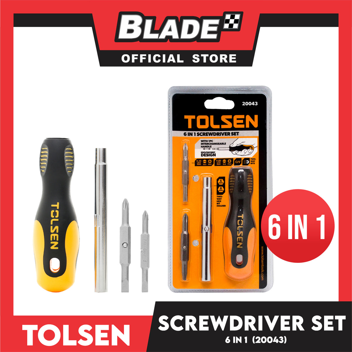 Tolsen 6 in 1 Screwdriver Set with 1pc Interchangeable Handle 20043