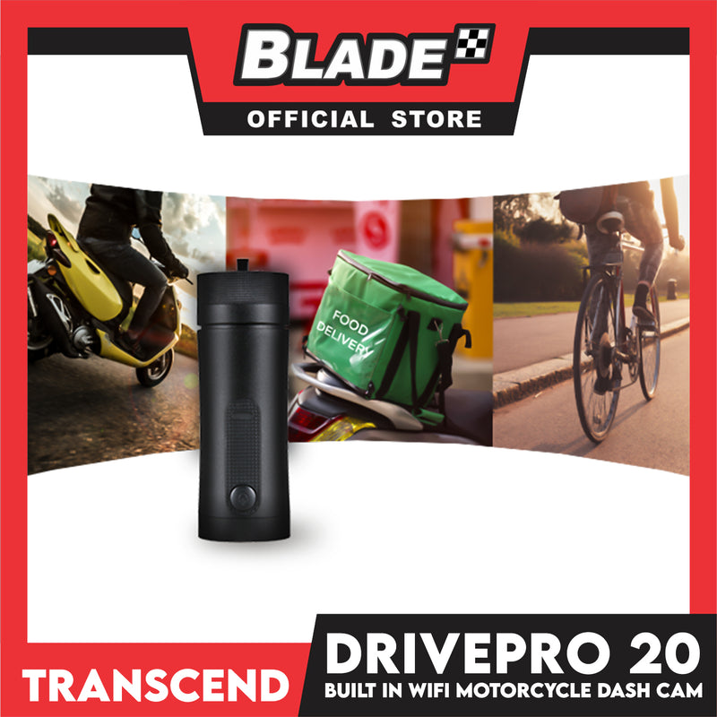 Transcend Motorcycle Dashcam DrivePro 20 Wifi Live Streaming, Bult-in Battery, Water Dust Protection, Starvis Sensor (Memory Card Inside)
