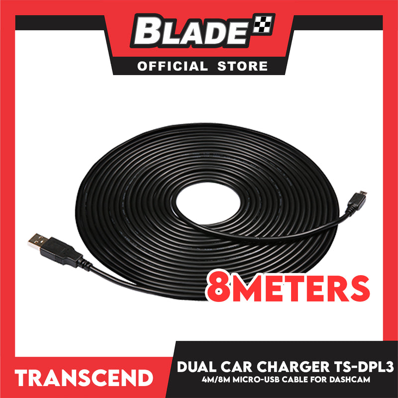 Transcend Dashcam Dual USB Car Charger 4M/8M Micro-USB Cable TS