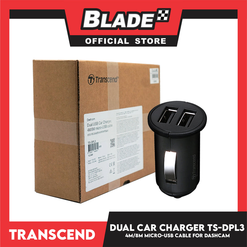 Transcend Dashcam Dual USB Car Charger 4M/8M Micro-USB Cable TS-DPL3