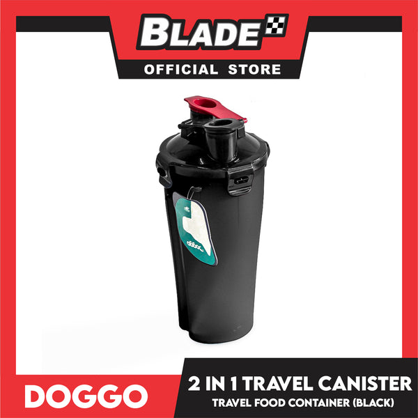 Doggo 2 in 1 Travel Canister, Durable Hard Plastic (Black)