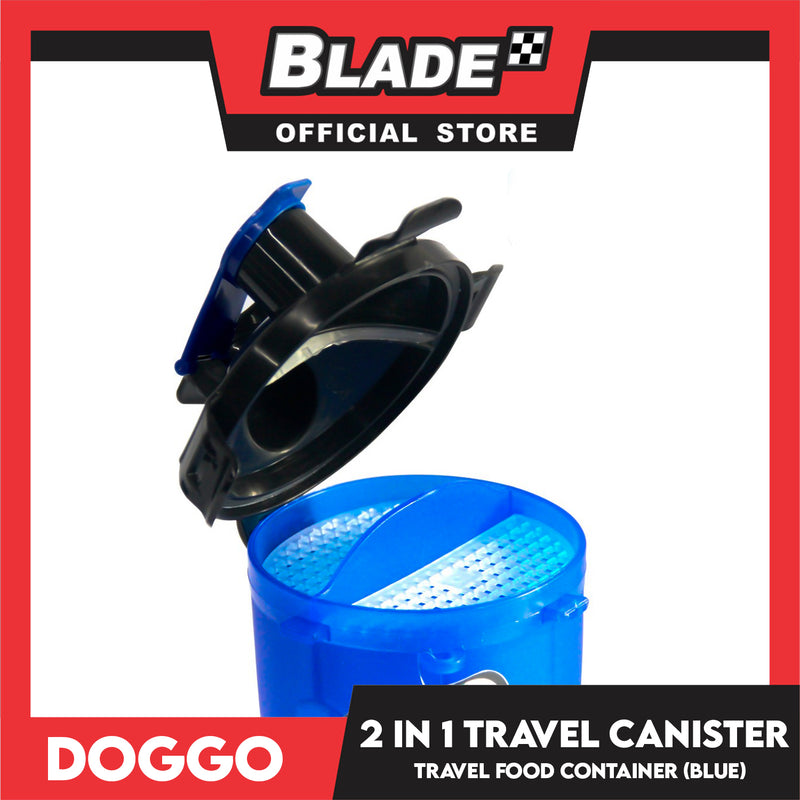Doggo 2 in 1 Travel Canister, Durable Hard Plastic (Blue)