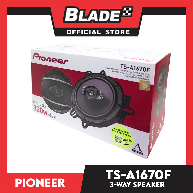 Pioneer TS-A1670F 6.5'' 3-Way Speaker with Adapter (Pair)