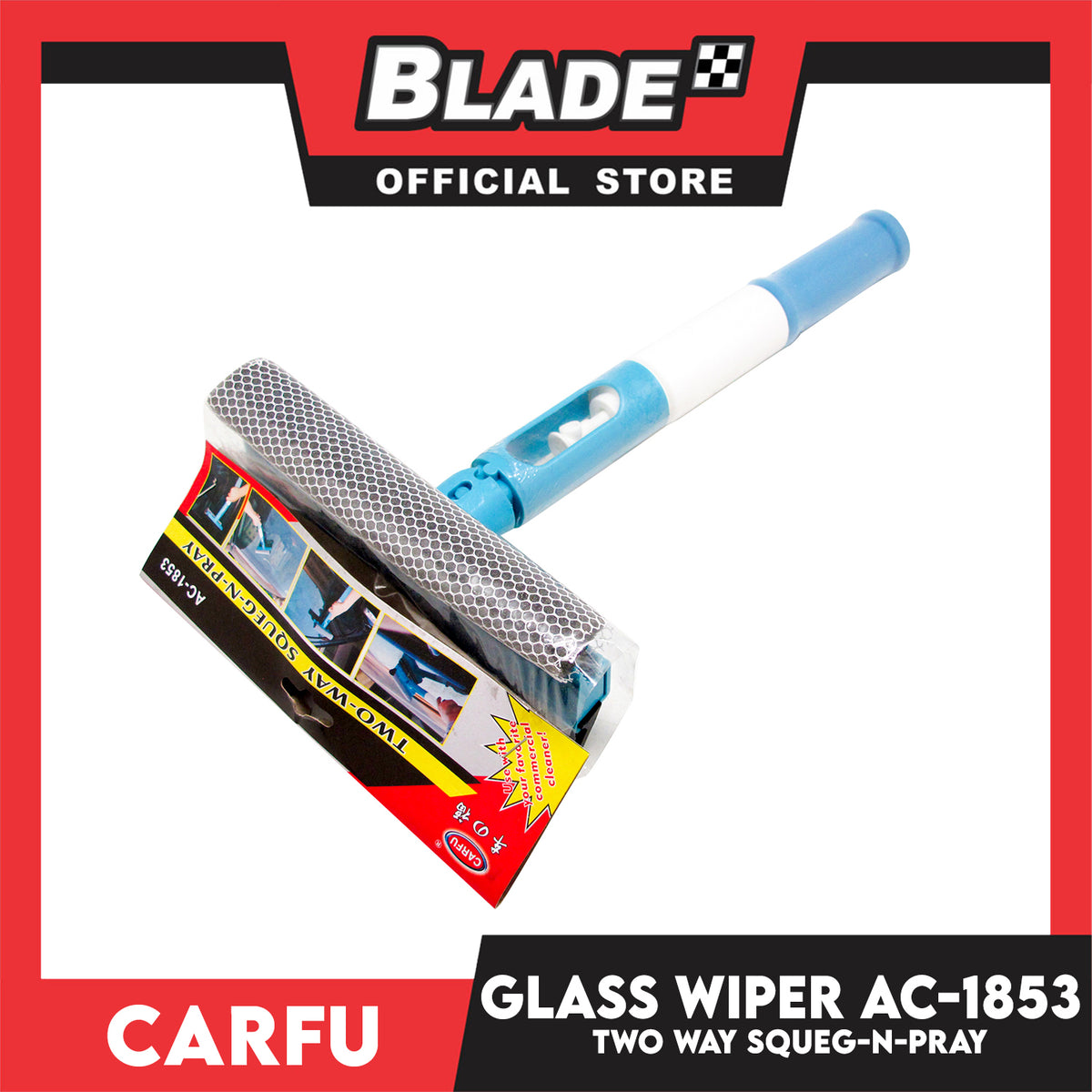 Carfu Two-Way-Squeg-N-Pray Plastic Handle Glass Wiper