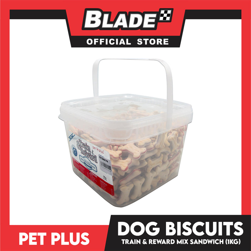Pet Plus Train and Reward 1kg (Mix Sandwich Bones Biscuits) Healthy and Nutritious Biscuits For Dogs