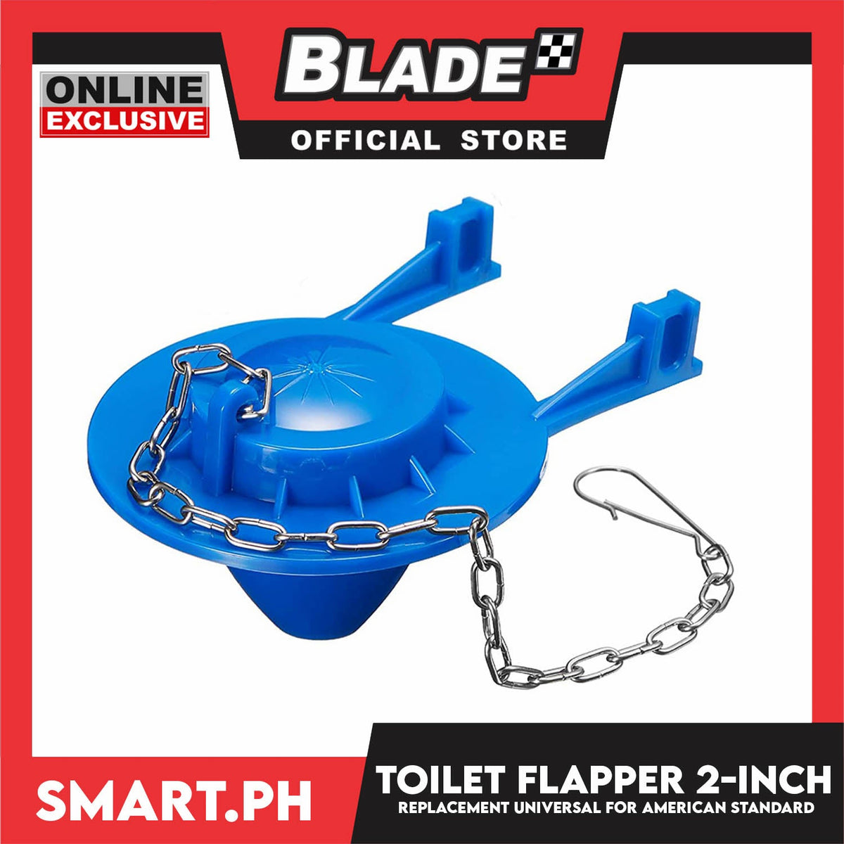Toilet Flapper Replacement 2-inch (Blue) Universal for American Standard, HCG, Toto, Sterling & All Toilet Brand with Stainless Chain & Long Lasting Rubber Water Saving fit 2'' Flush Valve Toilet Leaking Flapper