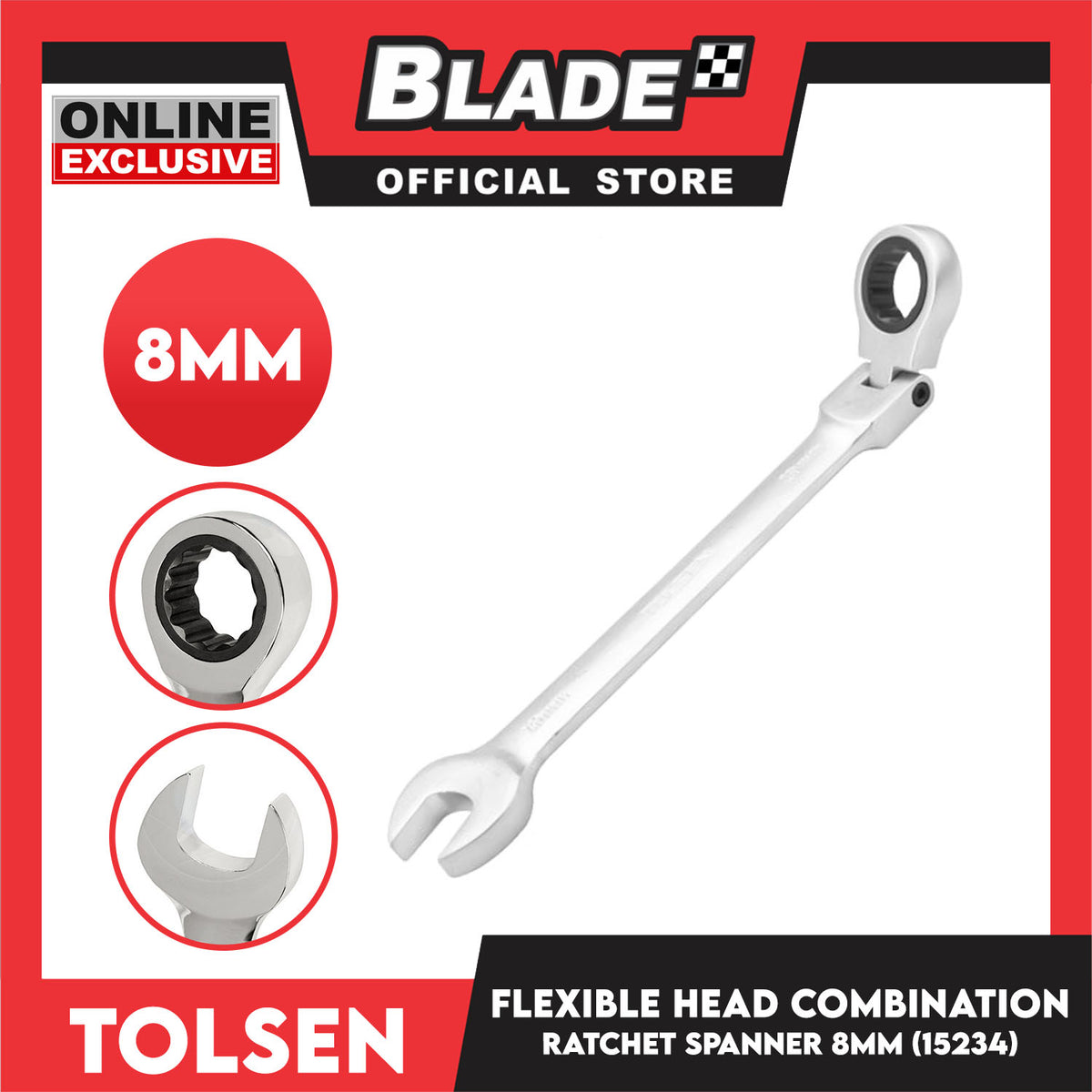 Tolsen 8mm Flexible Head Combination Ratchet Spanner 15234