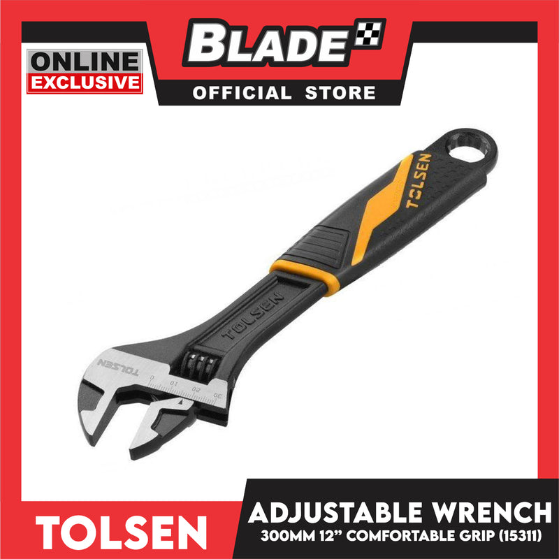 Tolsen 15311 Adjustable Wrench Industrial 300mm 12' ' Max Jaws Opening 35mm, 1-3/8' ' Drop Forged, Comfortble Grip