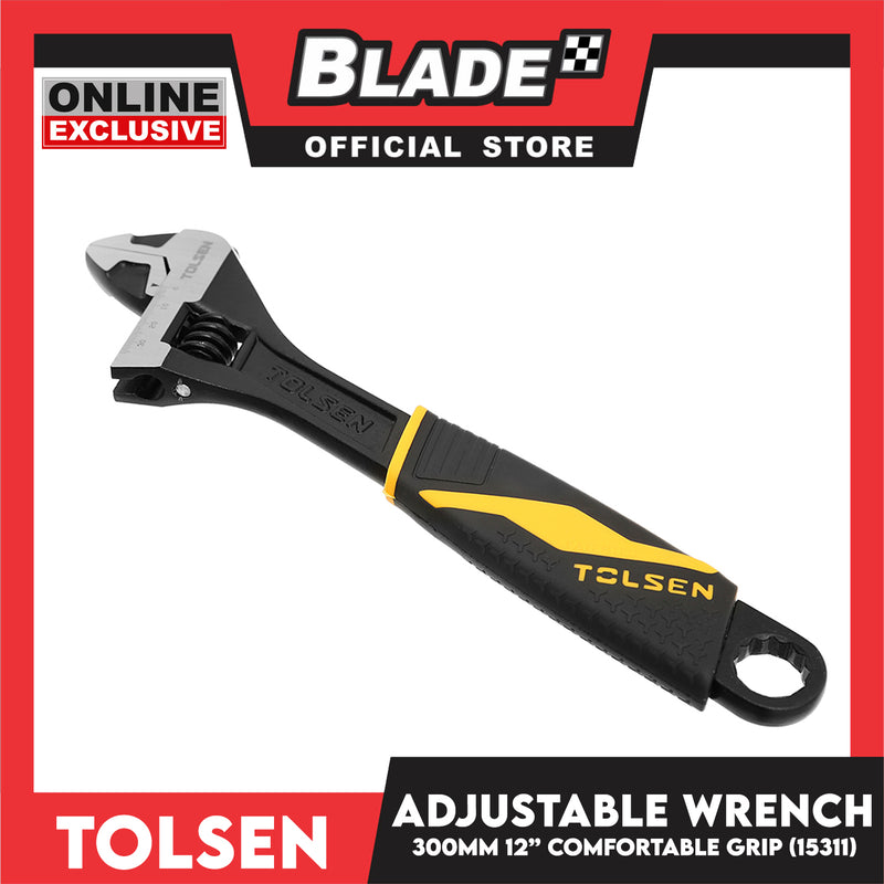 Tolsen 15311 Adjustable Wrench Industrial 300mm 12' ' Max Jaws Opening 35mm, 1-3/8' ' Drop Forged, Comfortble Grip